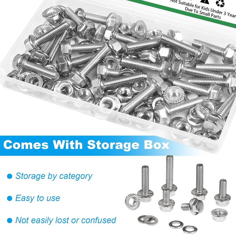 Yinpecly 25 Sets M6-1.0 x 25mm Flanged Hex Head Bolts Kits, M6 Flange Hexagon Screws and Nuts,Flat & Spring Lock Washers,18-8 (304) Stainless Steel,Metric Bolt Assortment, Fully Threaded - Image 5
